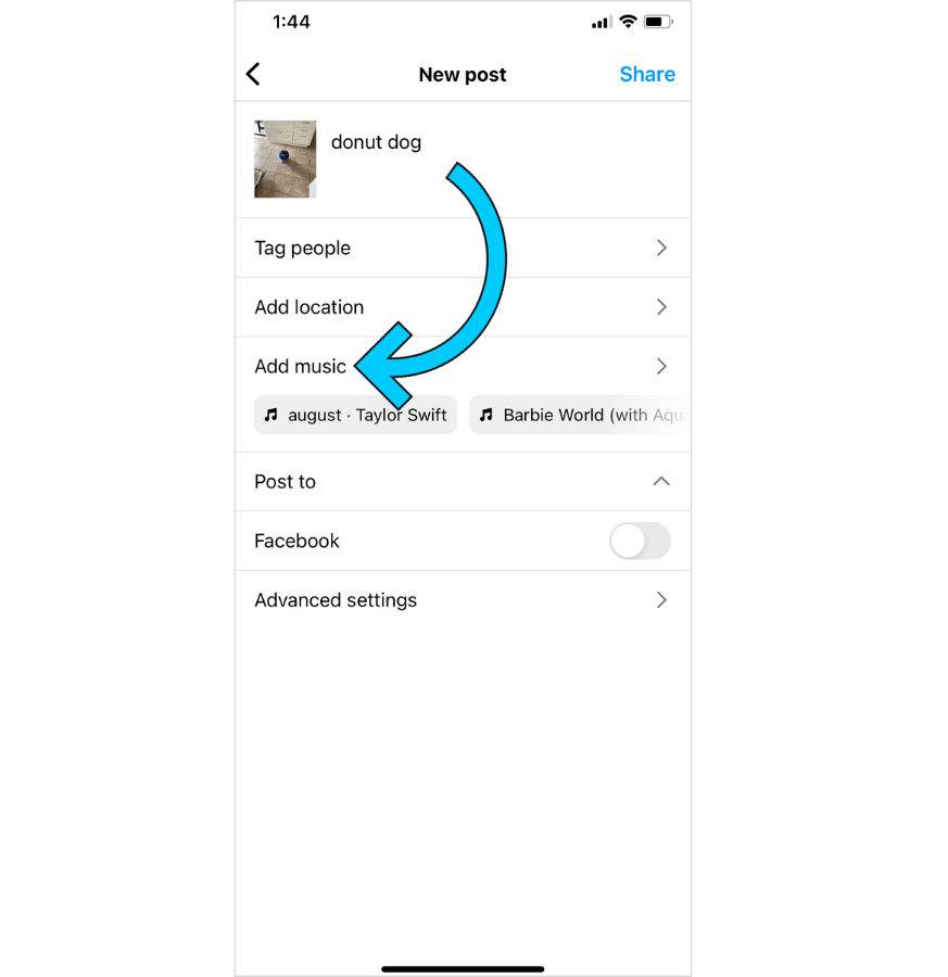 How To Add Music to an Instagram Post — Step 2 1/2