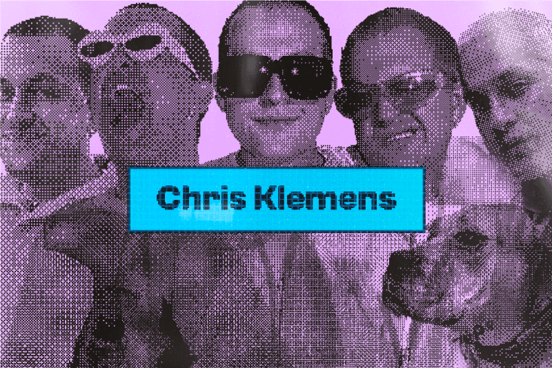 collage of images of Chris Klemens with text that reads Chris Klemens