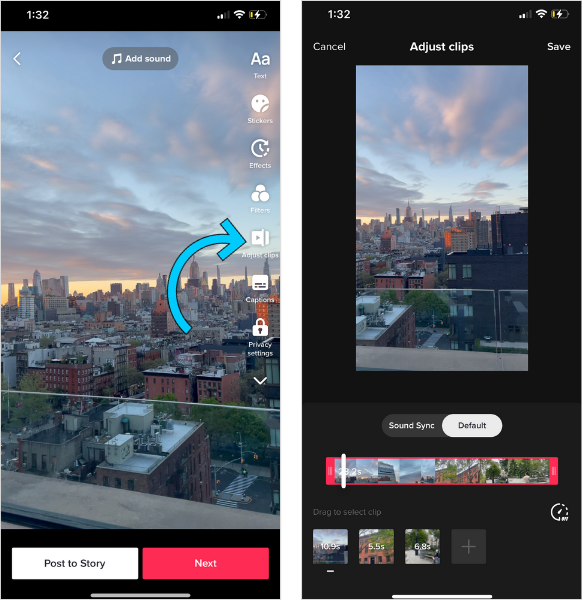 how to adjust video clips on tiktok