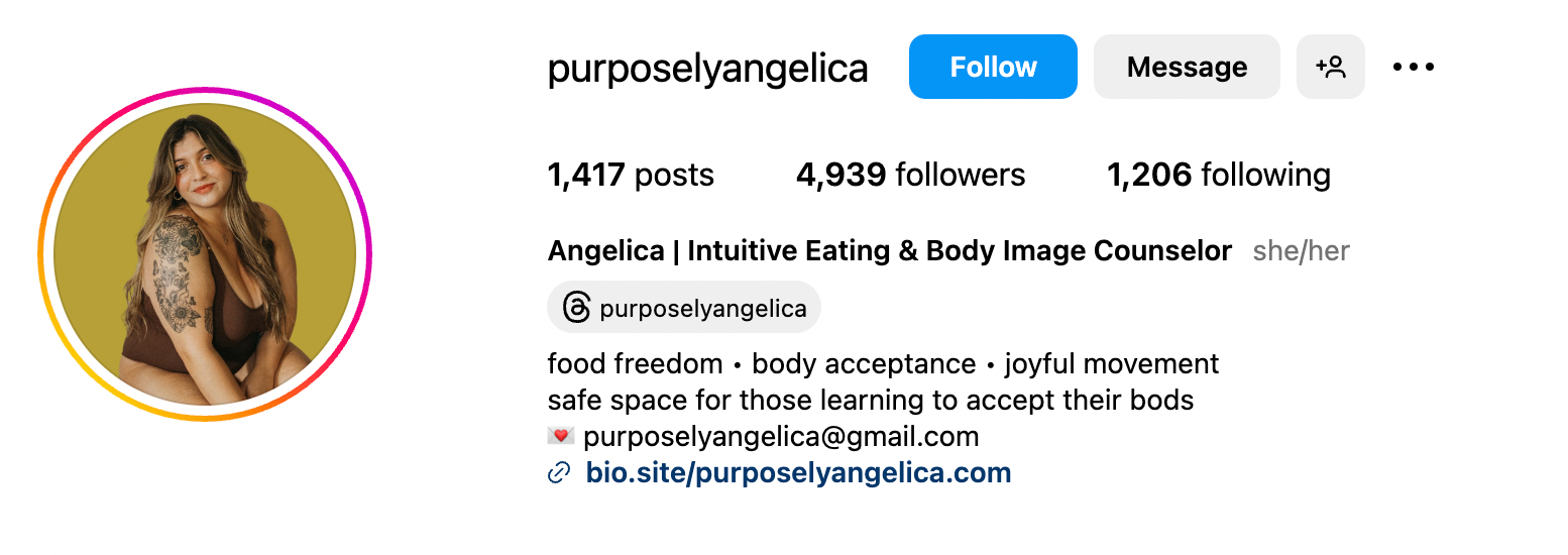 Purposely Angelica Instagram Bio