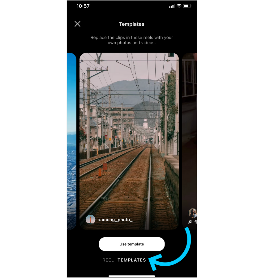 Illustration of the second step when using Reels templates within the Instagram video editor. 