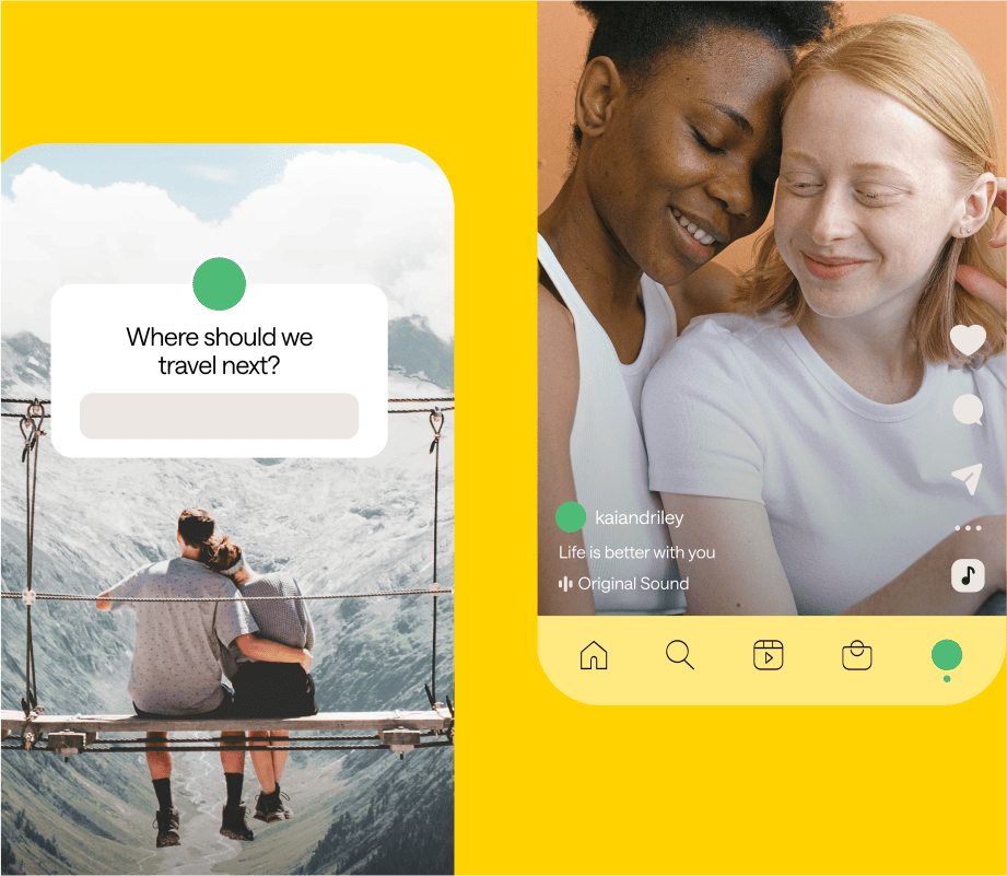 Collage of influencer couples on yellow background