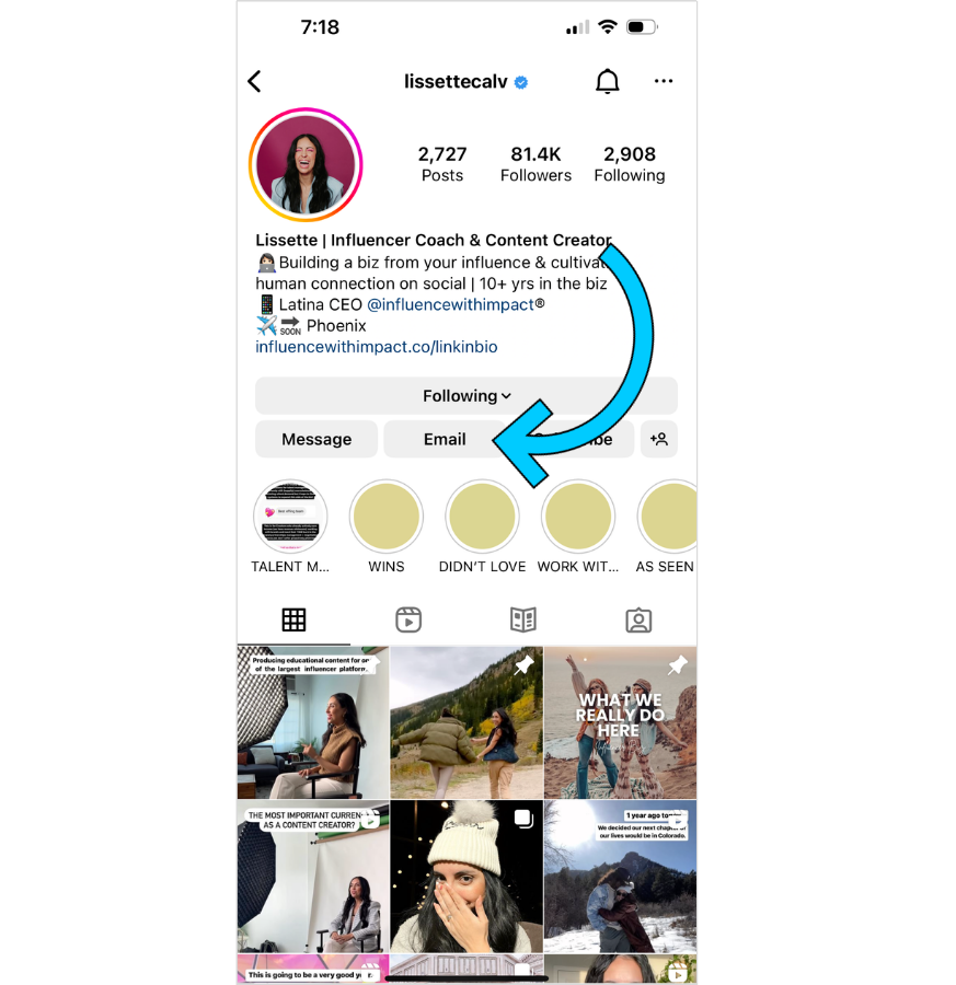 instagram influencer marketing - email button