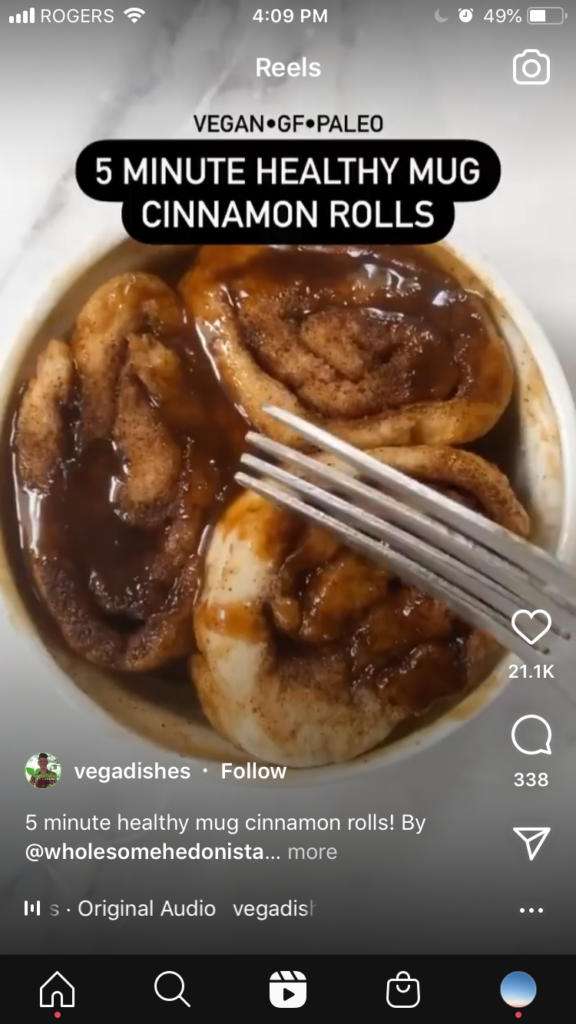 Vegadishes Instagram reel size is optimized so that images and captions can be seen easily