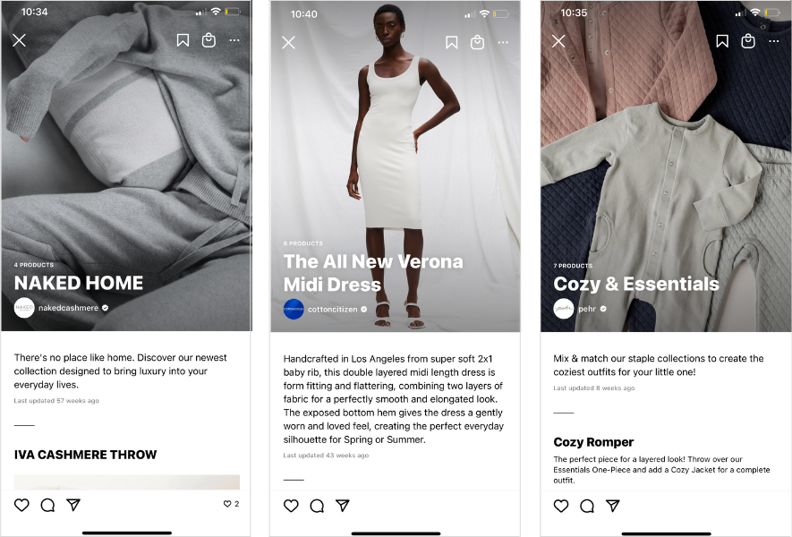 three examples of instagram product guides