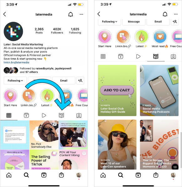 How to find Instagram Guides on Later Medias Instagram page