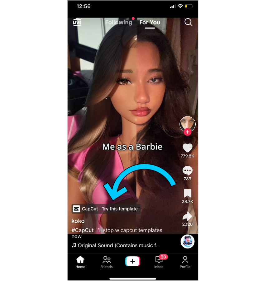 TikTok with a CapCut "Try this template" sticker.