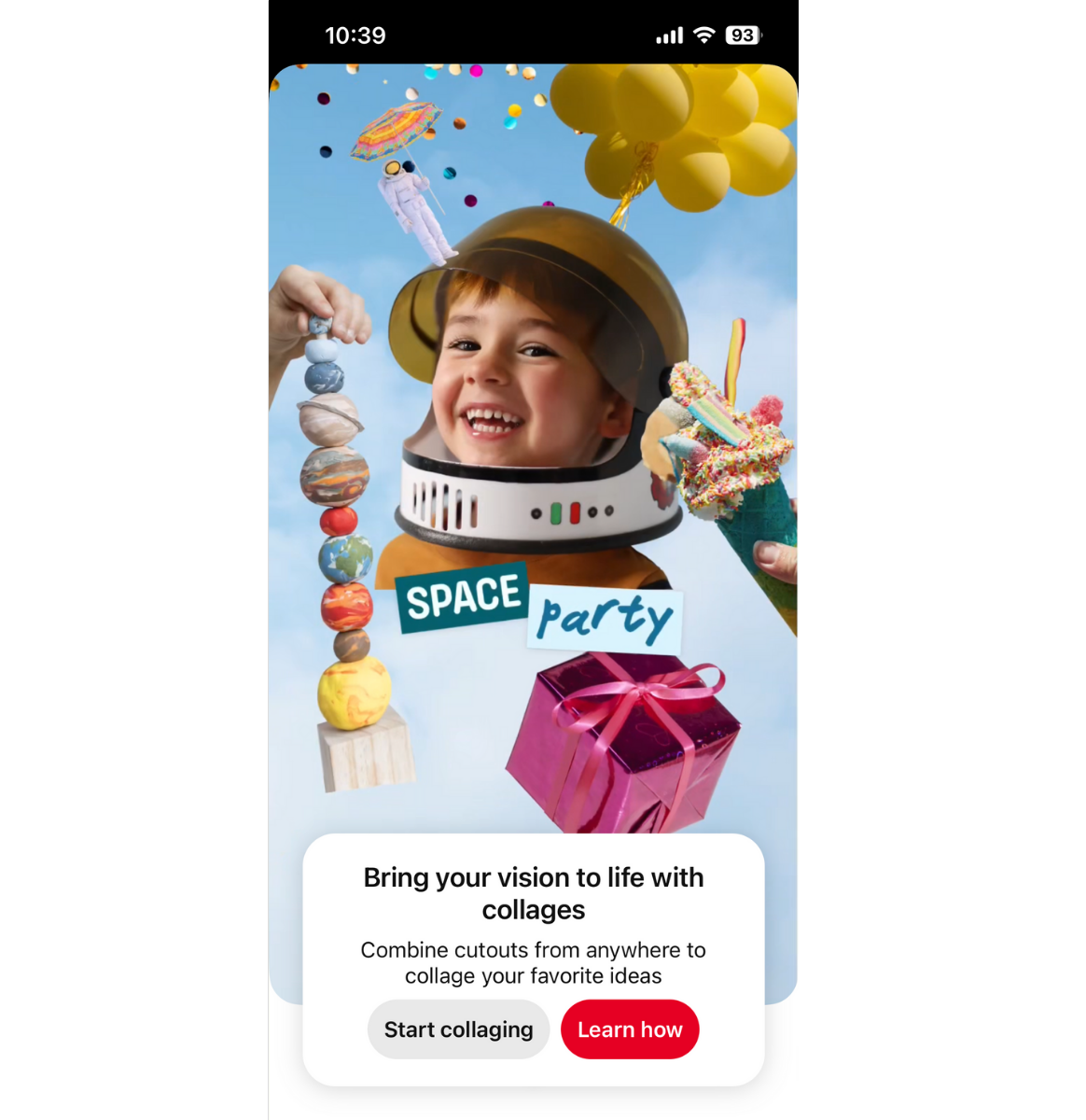 Landing page in the Pinterest app for creating Pinterest collages
