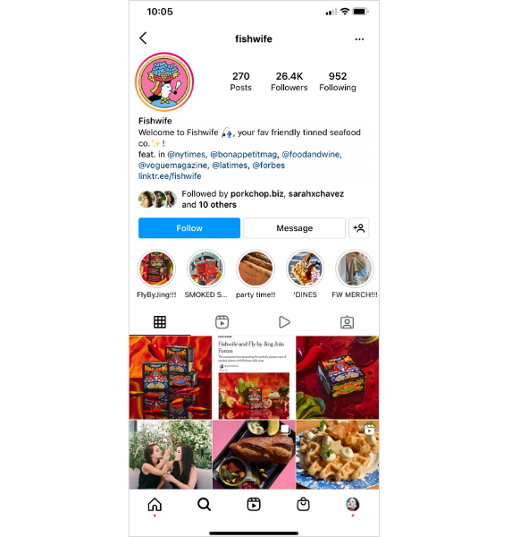 Fishwifes Instagram profile picture is the cropped Fishwife logo