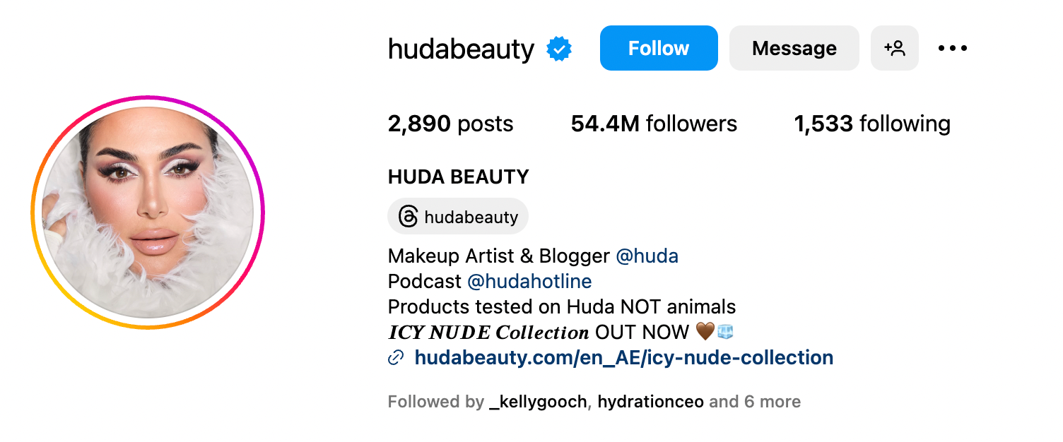 Huda Beauty Instagram Bio