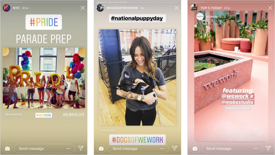 Regular reposts user-generated content to their Instagram Stories feeds give their followers more insights into their office spaces and exclusive member events.
