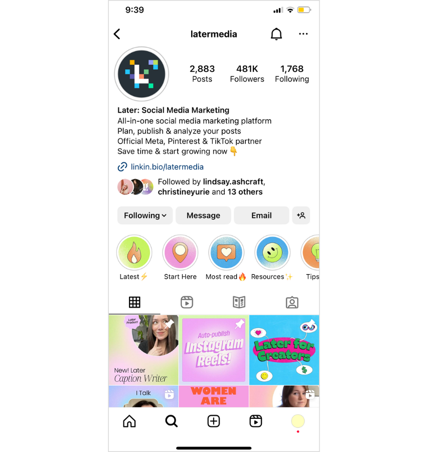 Screenshot of Later's Instagram Bio. 