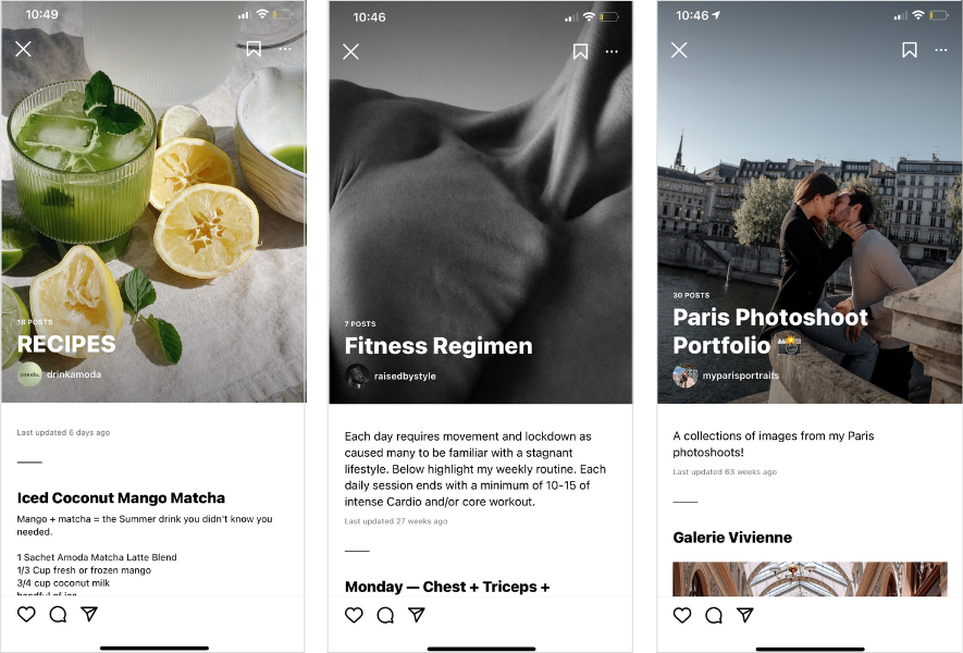 three examples of instagram post guides