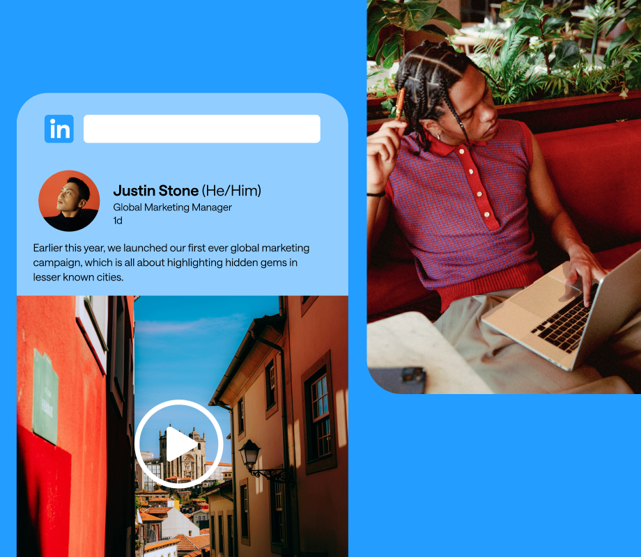 Collage of LinkedIn posts on a blue background