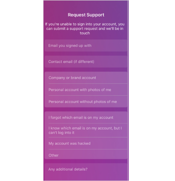 Request a Security Code or Support from Instagram