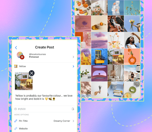 Later's Pinterest scheduling tool beside a Pinterest mood board