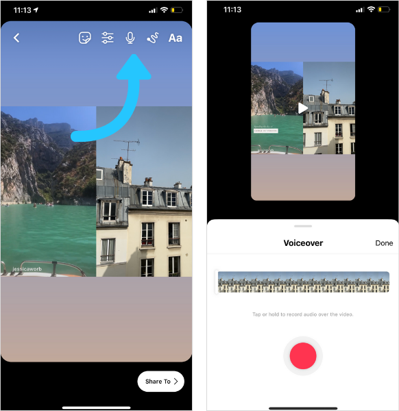 Can add text, add a voiceover, mix the audio, and include stickers.