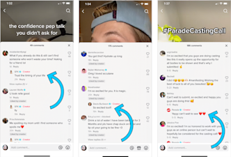 Мобилен изглед на проверени профили на Tiktok: Серина Кериган, Дейвис Бърлсън, Парад