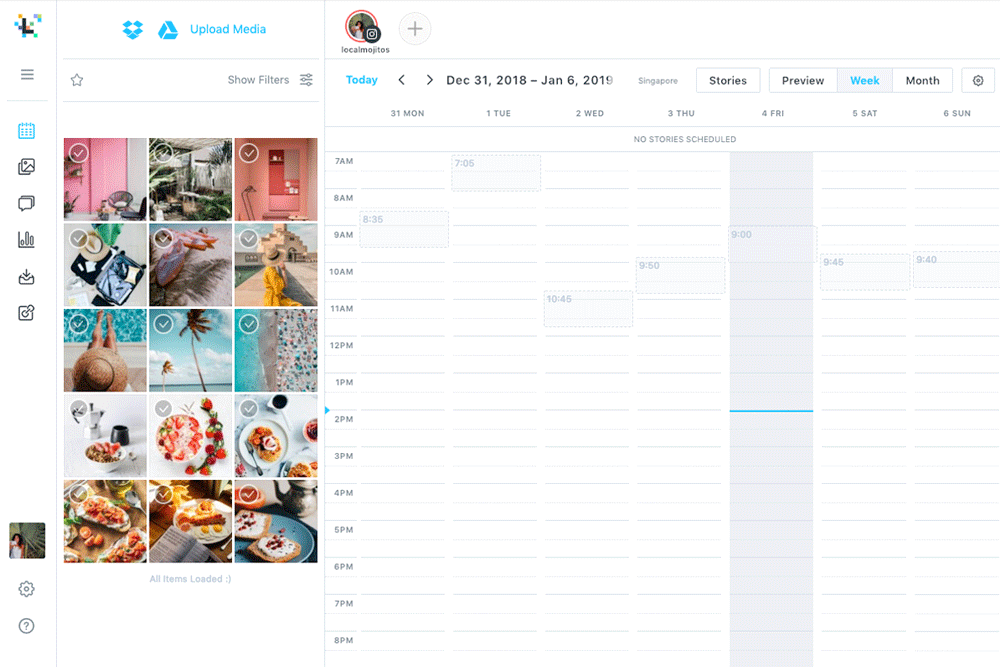 A gif of a Later user scheduling Instagram stories with the Storyboard tool