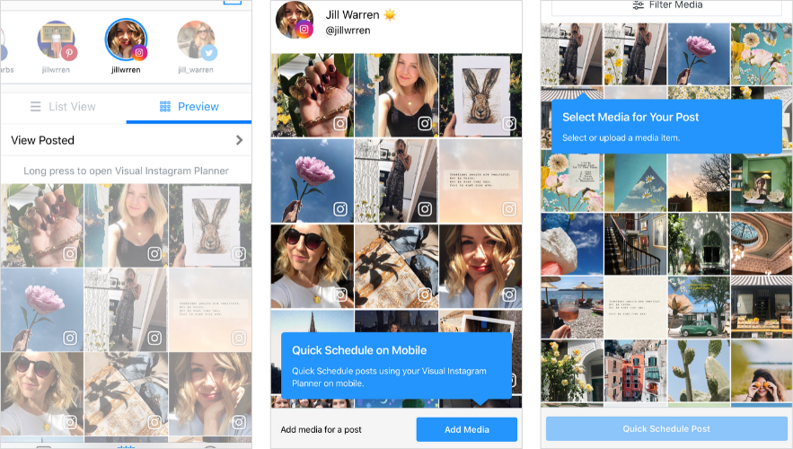 Later’s Visual Instagram Planner tool shows you exactly what your Instagram feed will look like before you hit publish, so you can always make sure your feed is on point.