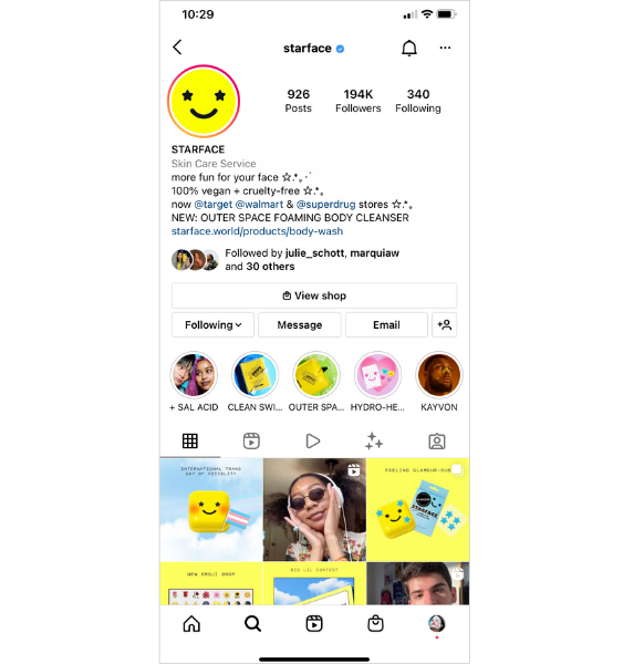 Starfaces Instagram profile with their logo as their Instagram profile picture