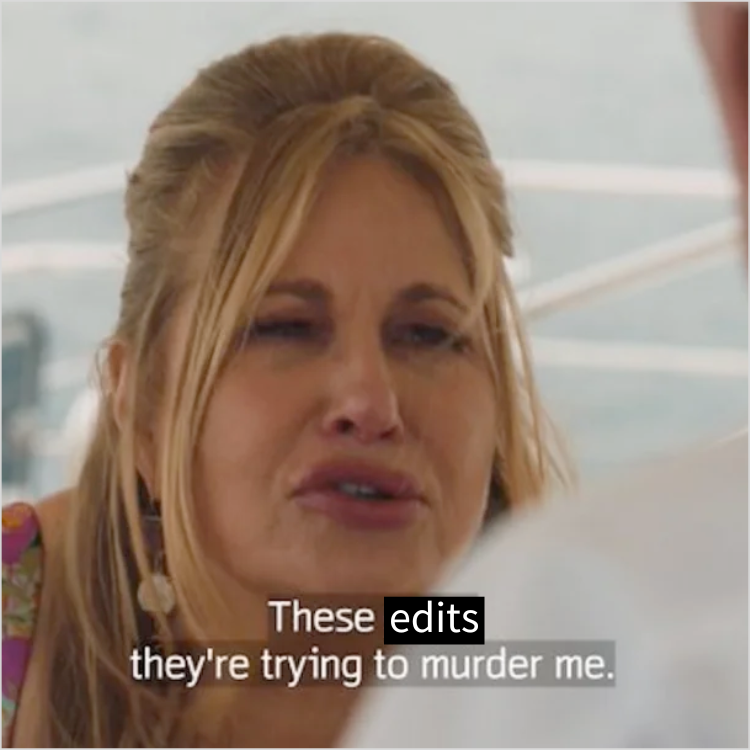 White Lotus Tanya Meme - "These edits are trying to murder me"