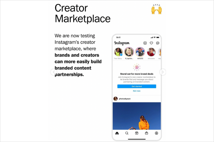 phone with instagram creator marketplace open on screen
