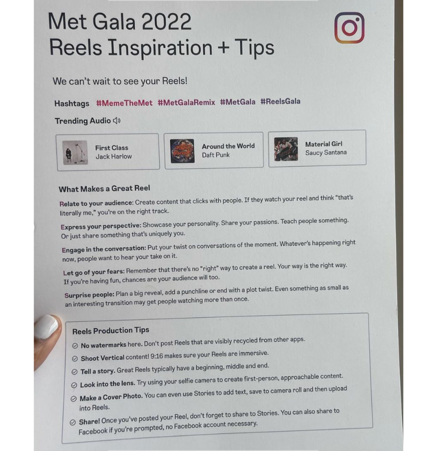 Instagram Reels Tip Cheat Sheet from the Met Gala 2022 shared on Instagram 