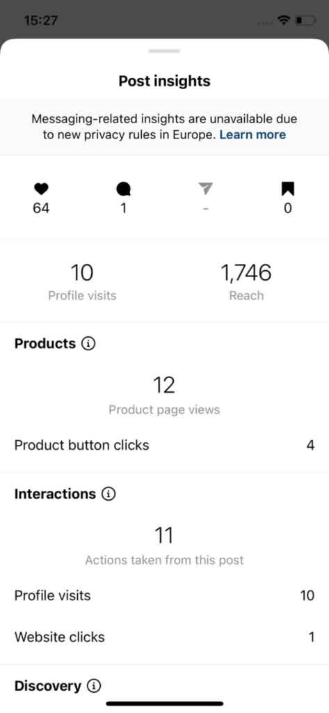 Product-specific metrics like product page views and product button clicks vary depending on Instagram Checkout.