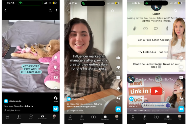 Influencer-generated content from YouTube Shorts