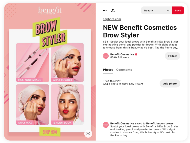 Brand on Pinterest Example Benefit Cosmetics 