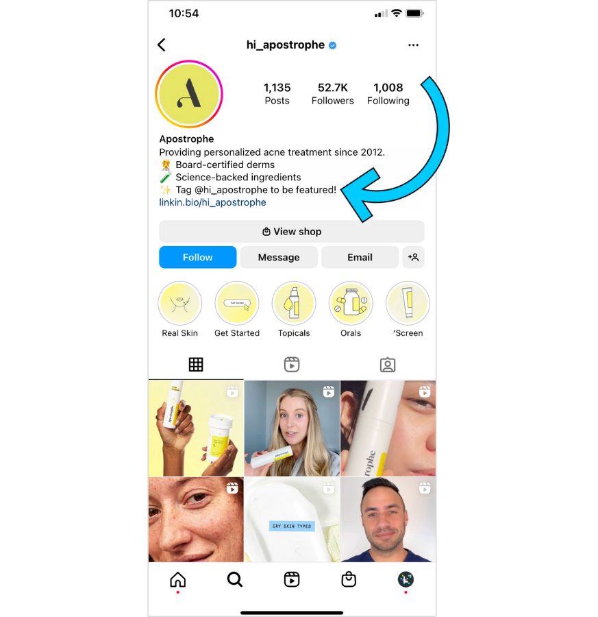 Mobile view of Instagram bio profiles: Apostrophe 