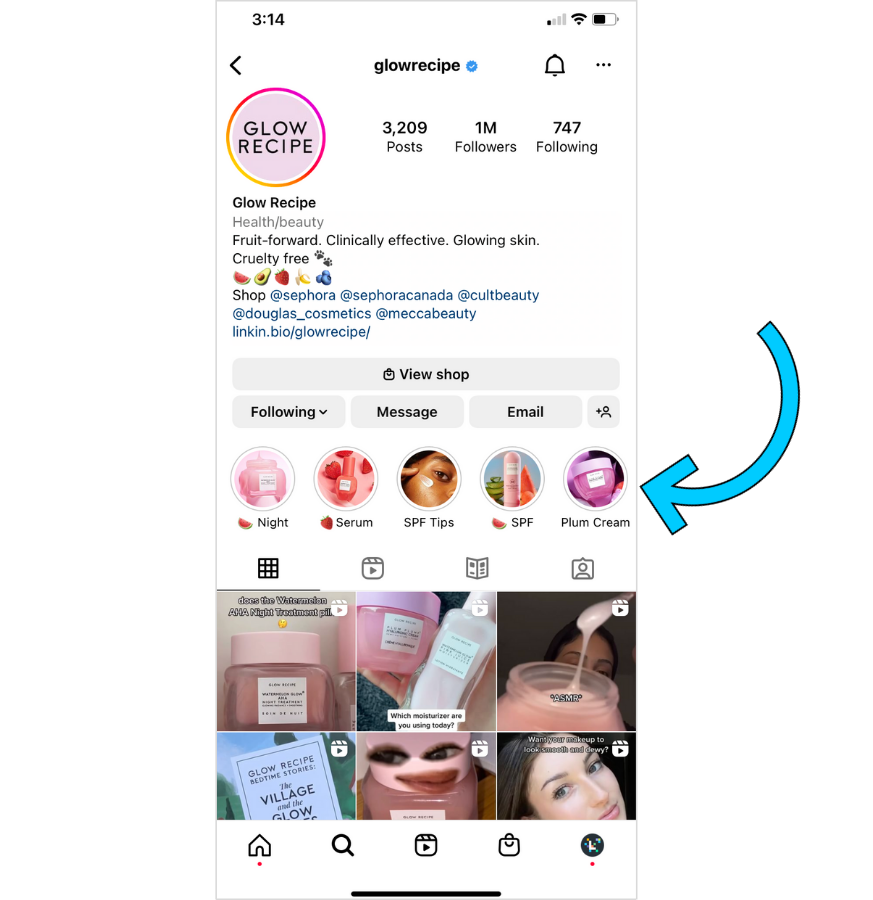 Mobile view of Instagram bio profile: Glow Recipe