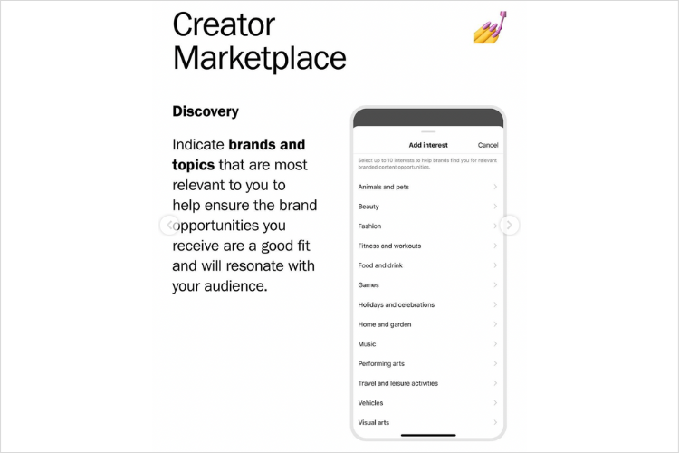 phone with instagram creator marketplace discovery feature open on screen