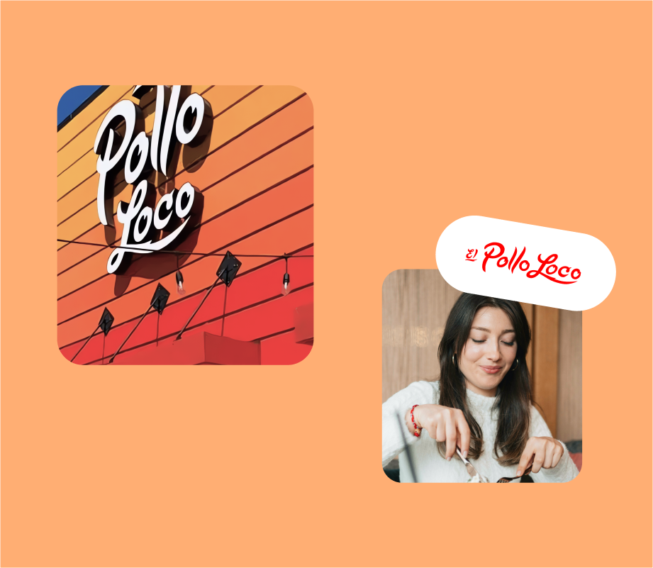 El Pollo logo and creator enjoying El Pollo loco on orange background