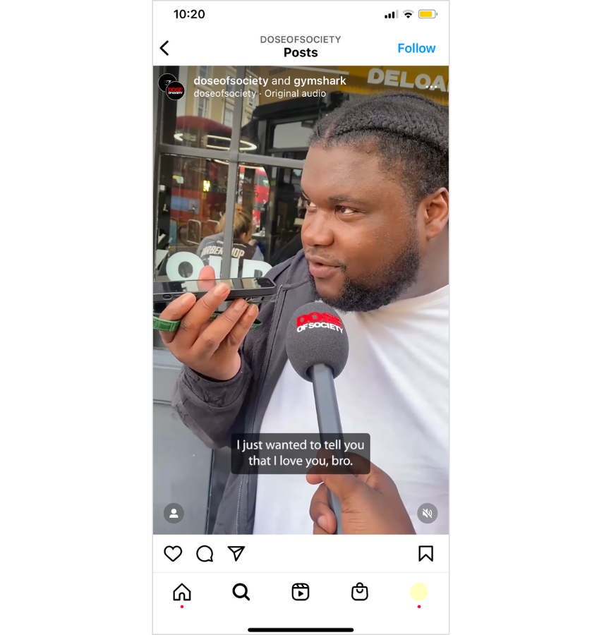 Instagram Collab between Gymshark and Dose of Society.