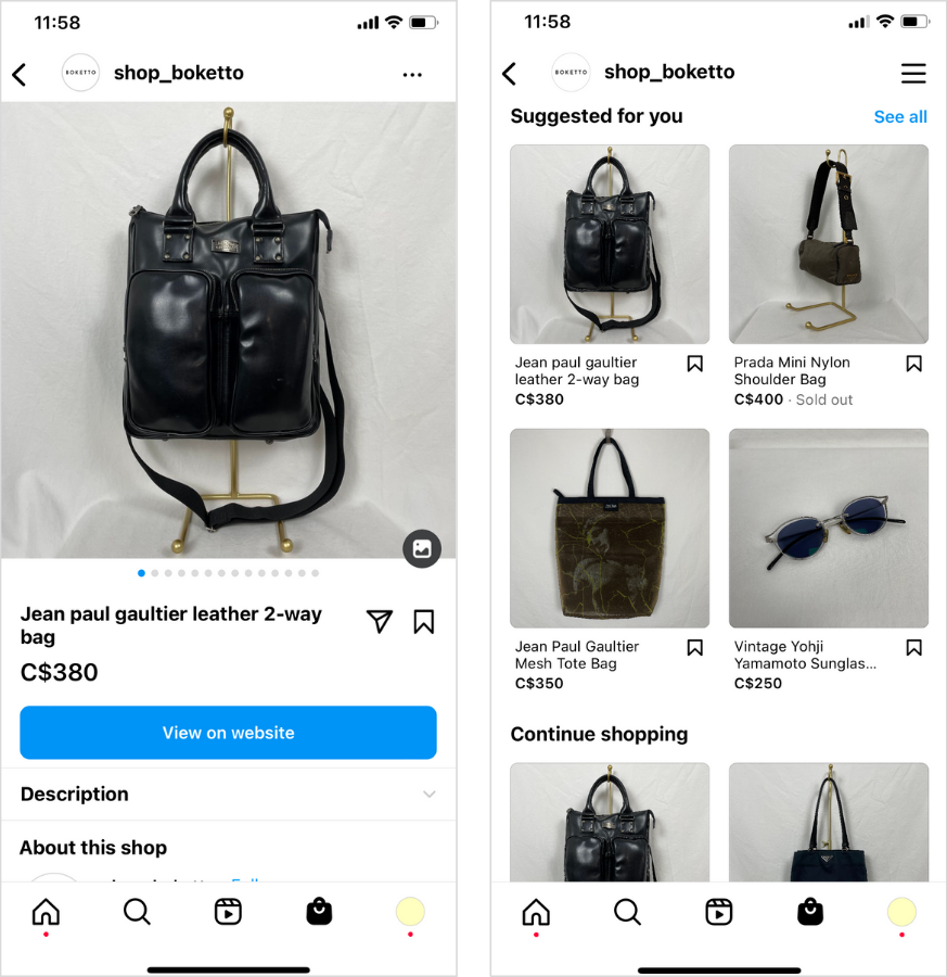 Screenshot x2 of Instagram Shop @shop_boketto.