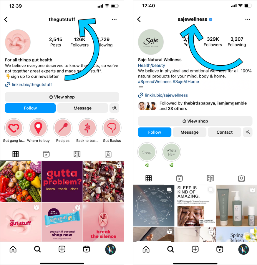 The Gut Stuff and Saje Wellness Instagram profiles 