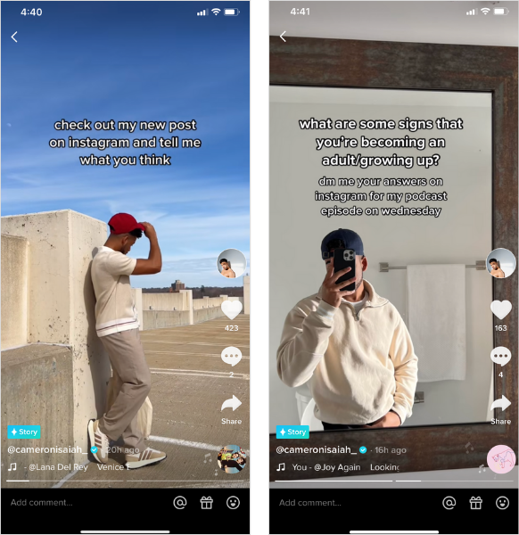 side-by-side photos of a man standing outside and a man taking a mirror selfie
