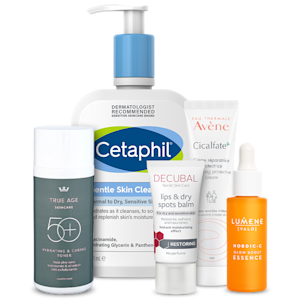 Hudvårdsprodukter för torr hud från Cetaphil, Avène, Lumene, Decubal och Kronans Apotek.