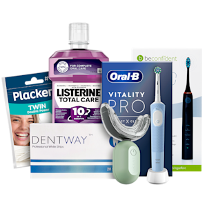 Produkter för tand- och munvård från Oral-B, Listerine, Plackers, Dentway, Beconfident och Be Lucent.