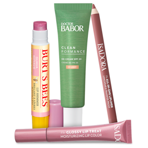 Sminkprodukter från Burt’s Bees, Babor och IsaDora i naturliga toner.
