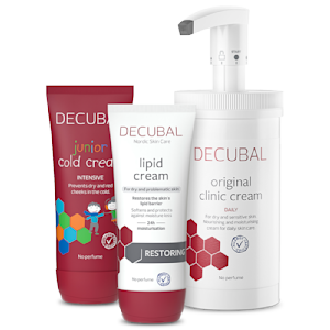 Junior Cold Cream, Lipid Cream och Original Clinic Cream från Decubal.