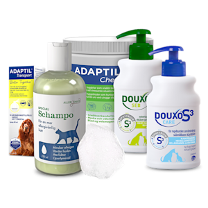 Utvalda produkter för djur från varumärkena Adaptil, DOUXO S3 och Allergenius.