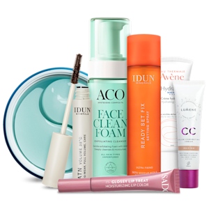 Utvalda hudvårds- och makeupprodukter från XLASH, ACO, IDUN Minerals, Avène, Lumene och Isadora.