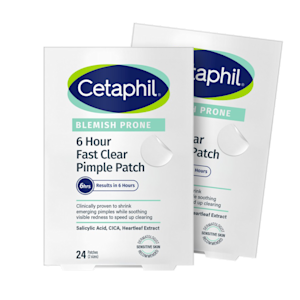 Två förpackningar med Cetaphil Blemish Prone 6 Hour Fast Clear Pimple Patch.