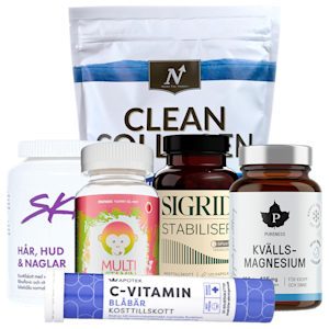Vitaminer och kosttillskott i olika former och från olika varumärken – pulver, kapslar, tuggtabletter och brustabletter för dagligt tillskott.