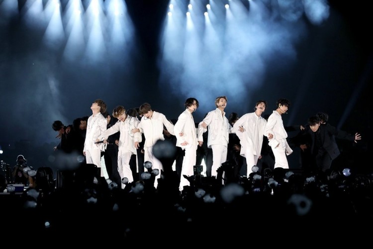 BTS Boy band on stage in white
