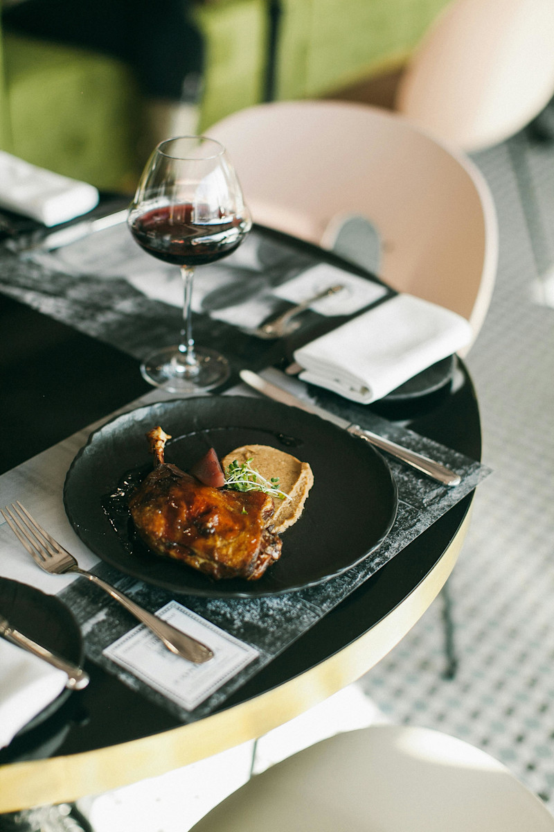 Glass of wine with fancy food