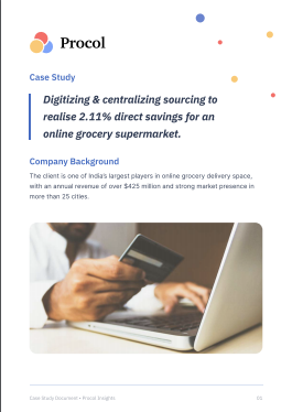 Digitizing & centralizing sourcing to realise 2.11% direct savings for an online grocery supermarket.